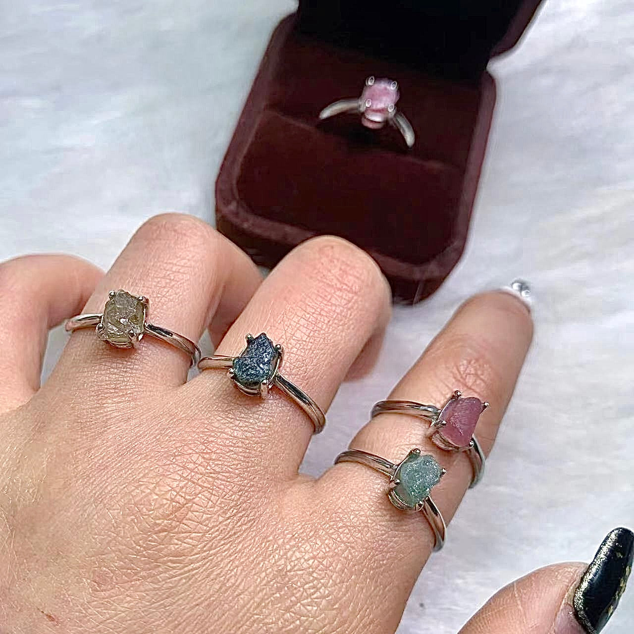 Rainbow Tourmaline Specimen Rings