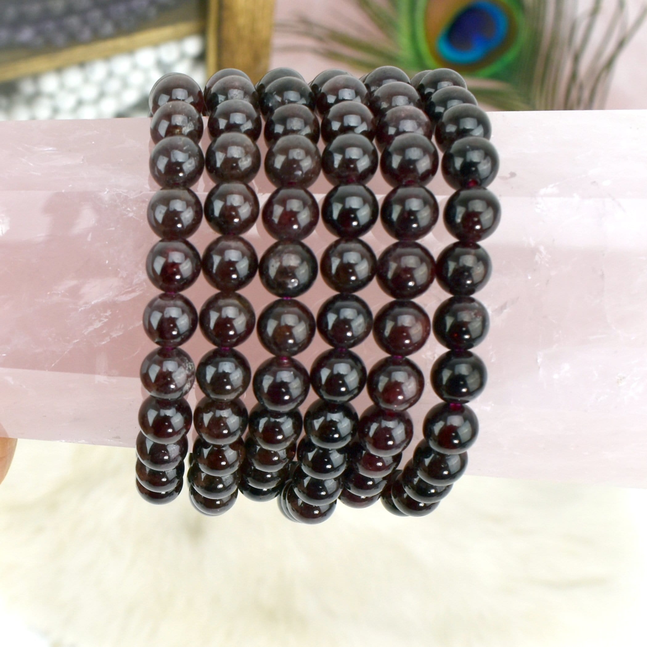 Garnet Crystal Round Bead Mala Stretch Bracelets