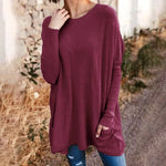 Round Neck Long Sleeve Loose Pocket Solid T-Shirt