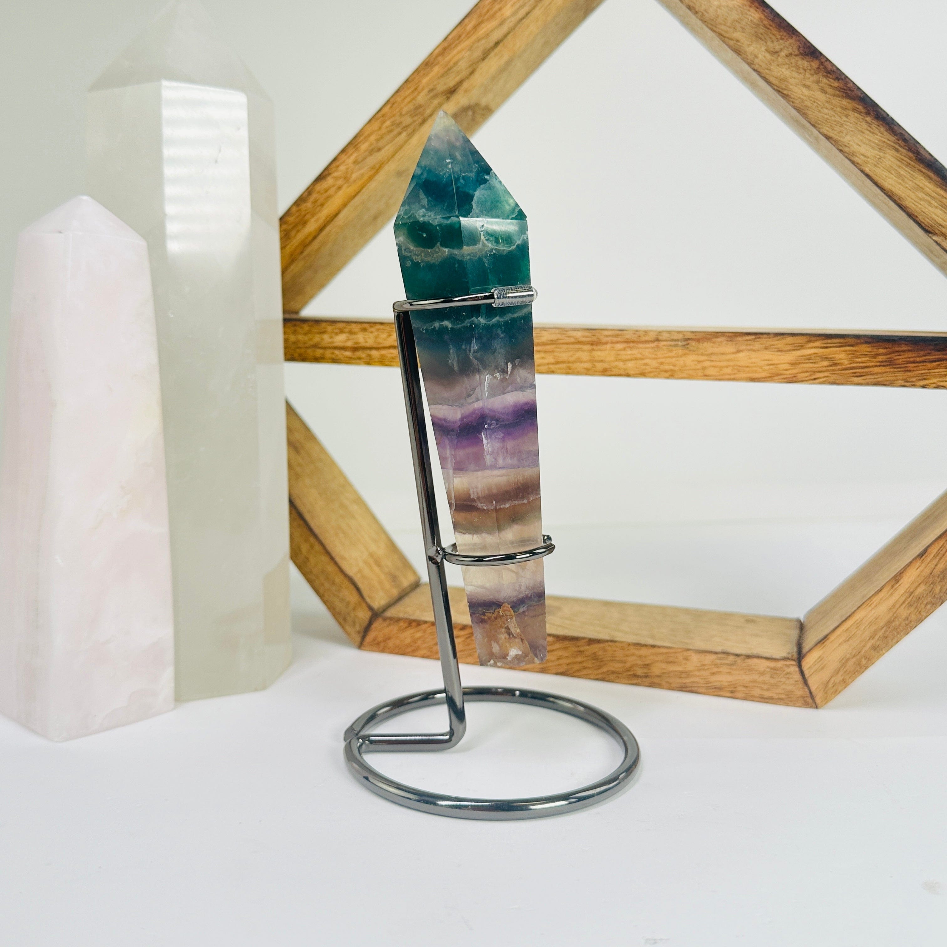 Fluorite Crystal Point with Stand AS IS