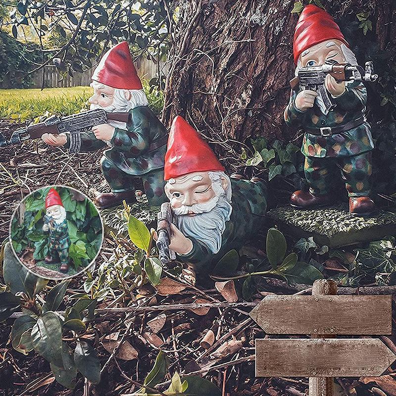 Garden Gnome With Camouflage Uniform And AK47