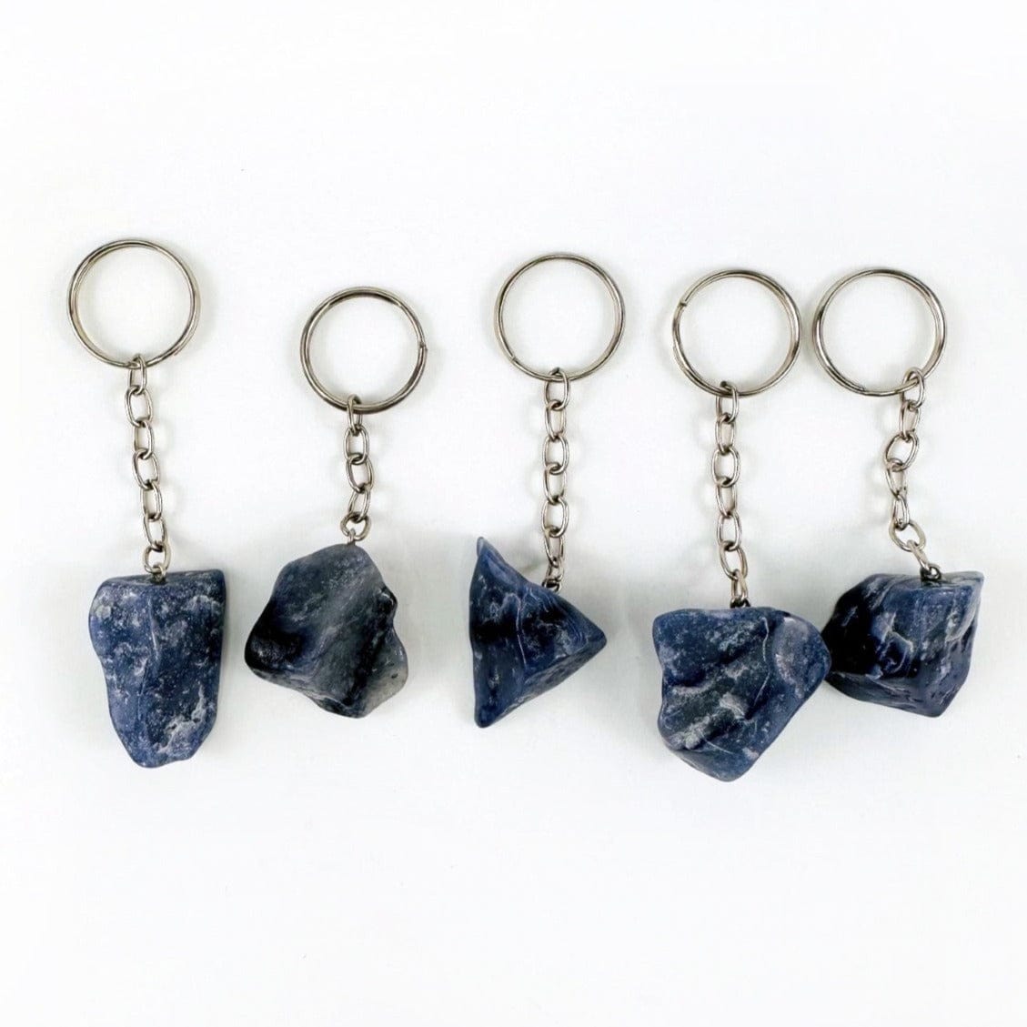 Blue Quartz Polished Freeform Silver Toned Key Chain - Tumbled Blue Stone