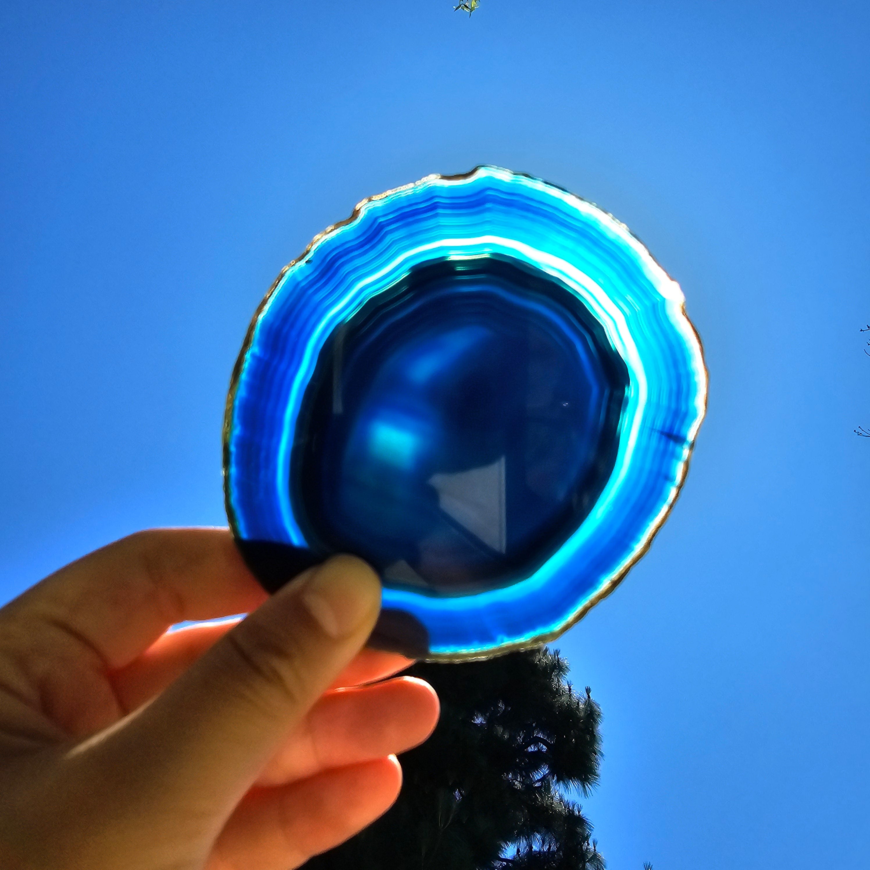 Agate Slice Set - Set of Six Blue Agate Crystal Coasters Matching A Grade Sliced Geodes