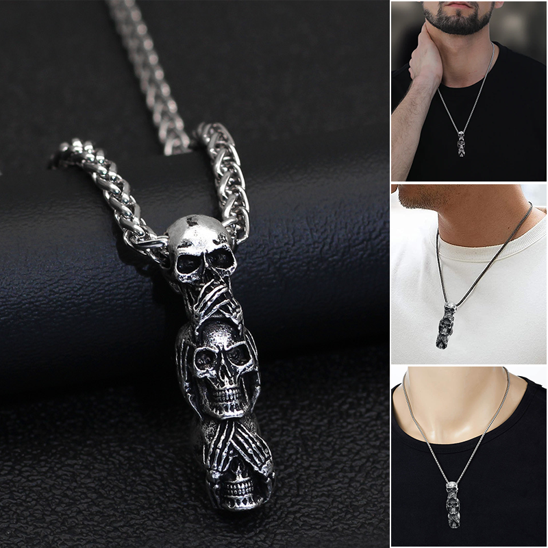 Speak No Evil, Hear No Evil, See No Evil Skulls Necklace For Men