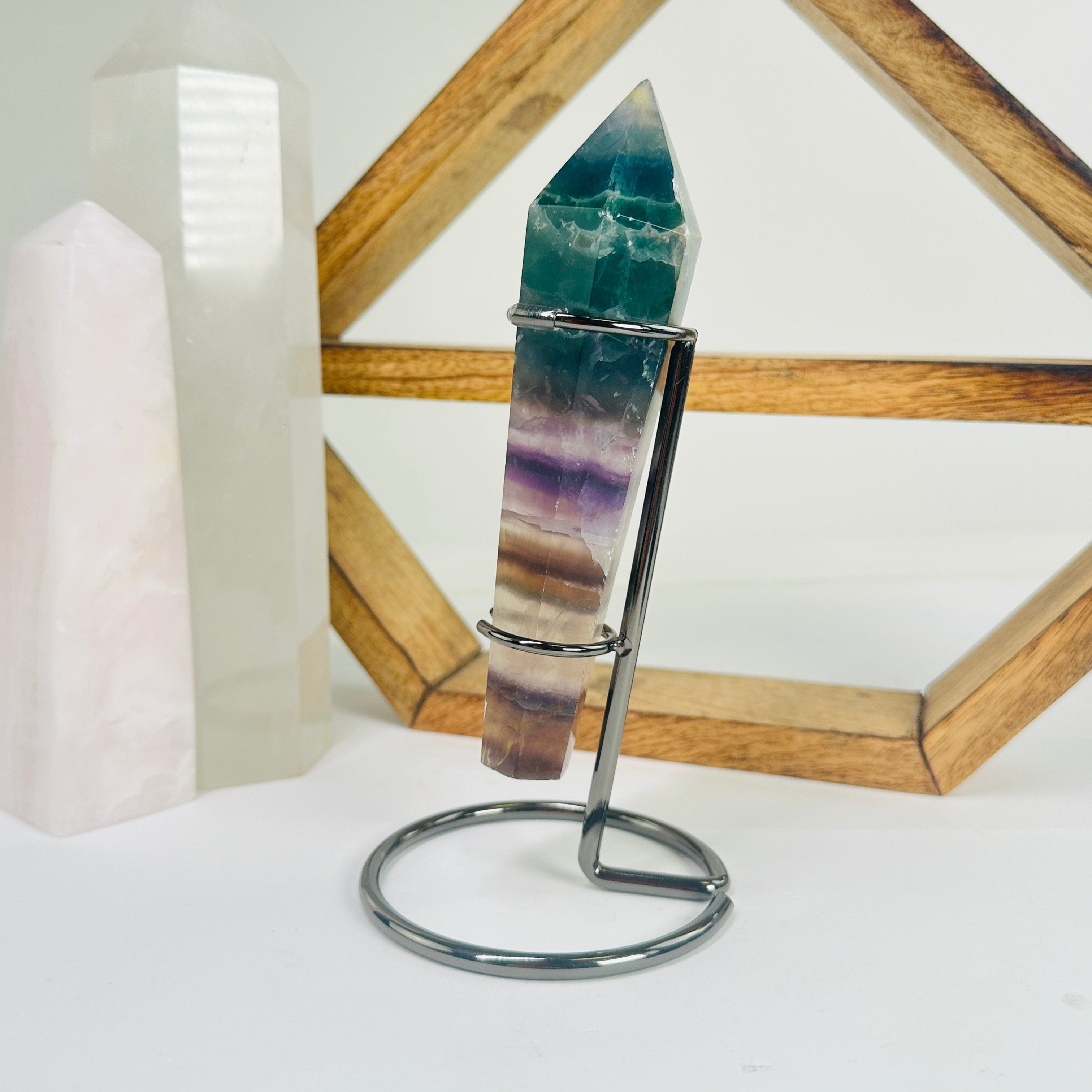 Fluorite Crystal Point with Stand AS IS