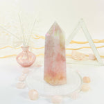 Angel Aura Rose Quartz Polished Point Crystal with Natural Inclusions