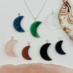 Crescent Moon Crystal Pendant - You Select Gemstone