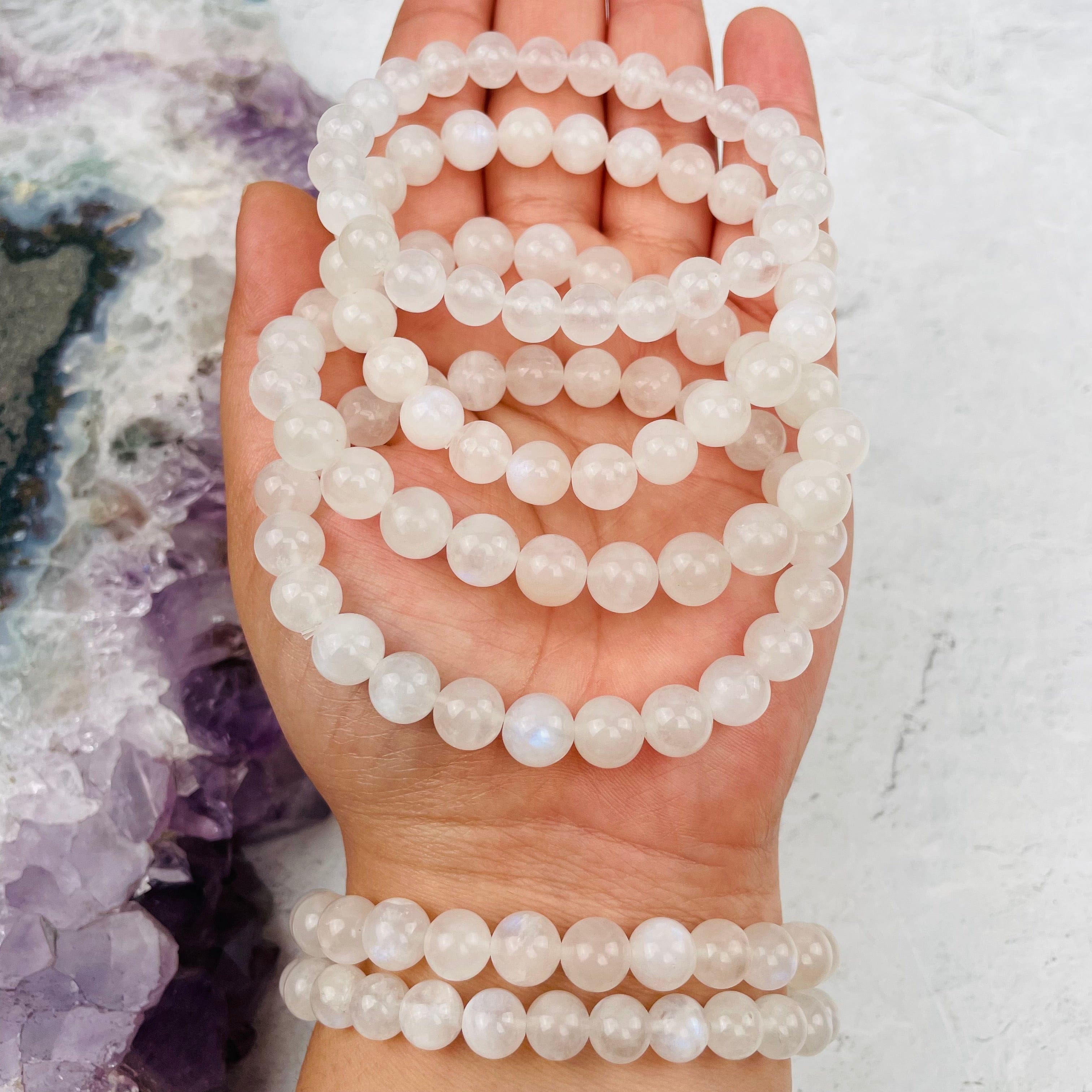 Moonstone Round Bead Bracelets