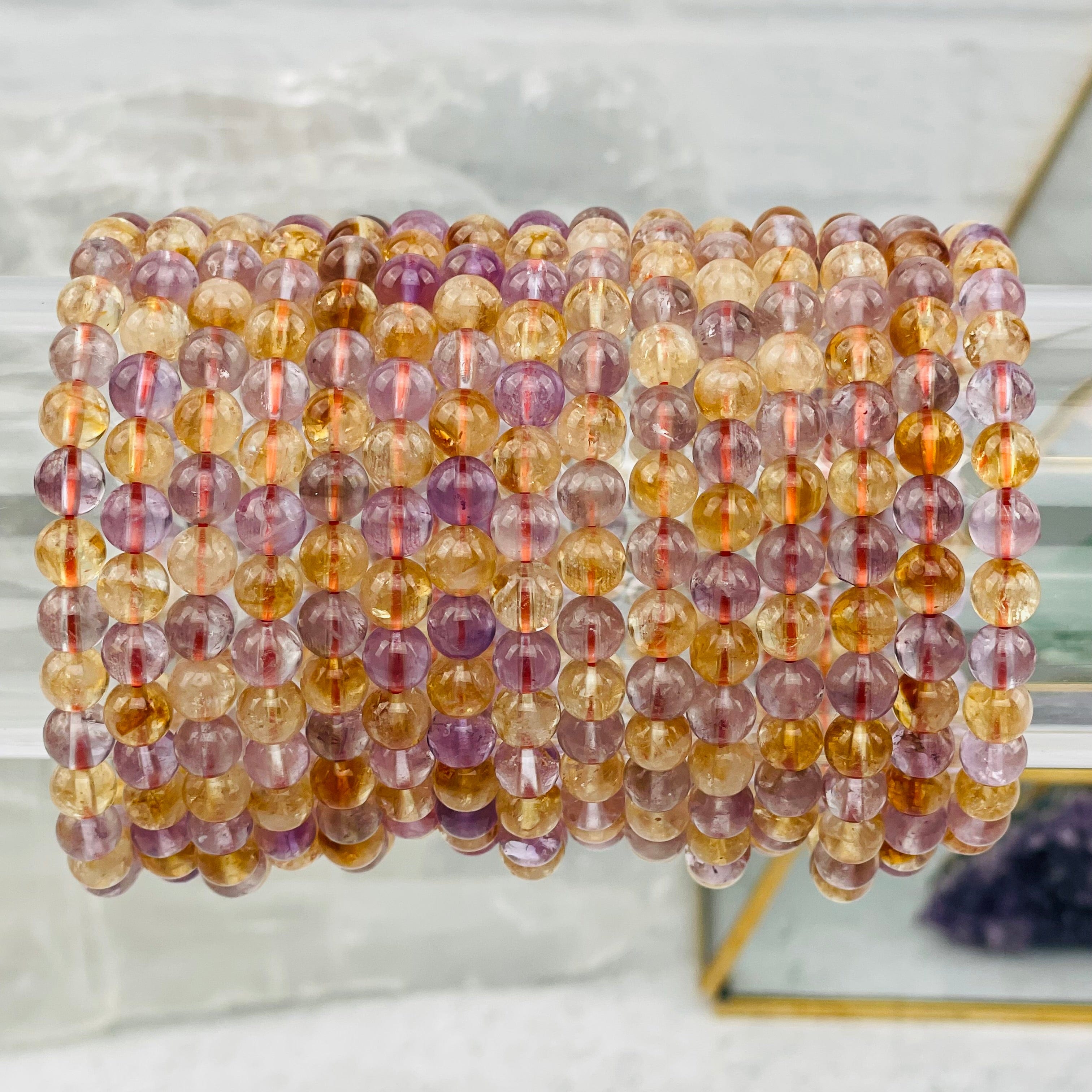 Amethyst and Citrine (heat treated) Round Bead Bracelets - 6mm High Quality