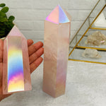 Angel Aura Rose Quartz Crystal Polished Tower - By Weight -