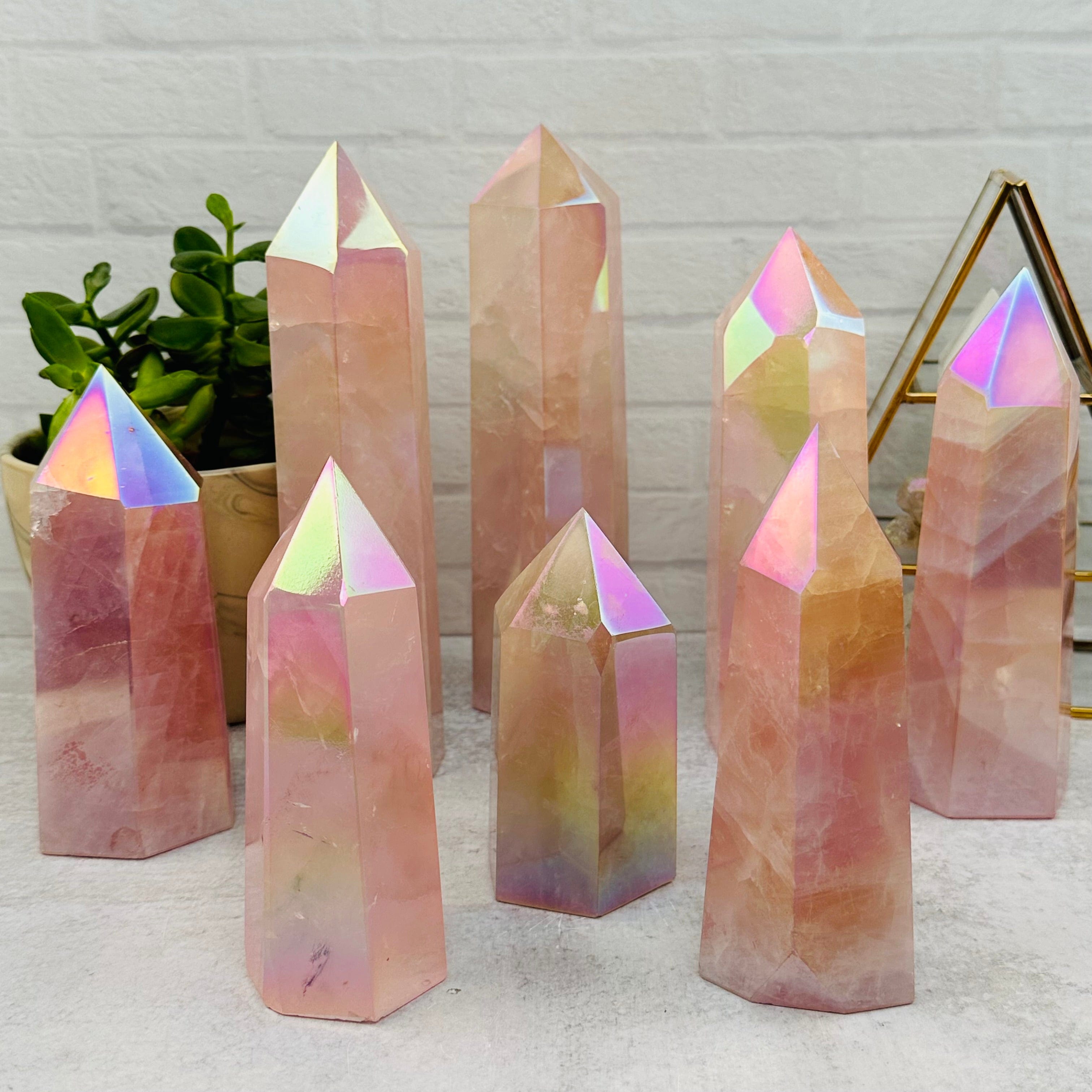 Angel Aura Rose Quartz Crystal Polished Tower - By Weight -