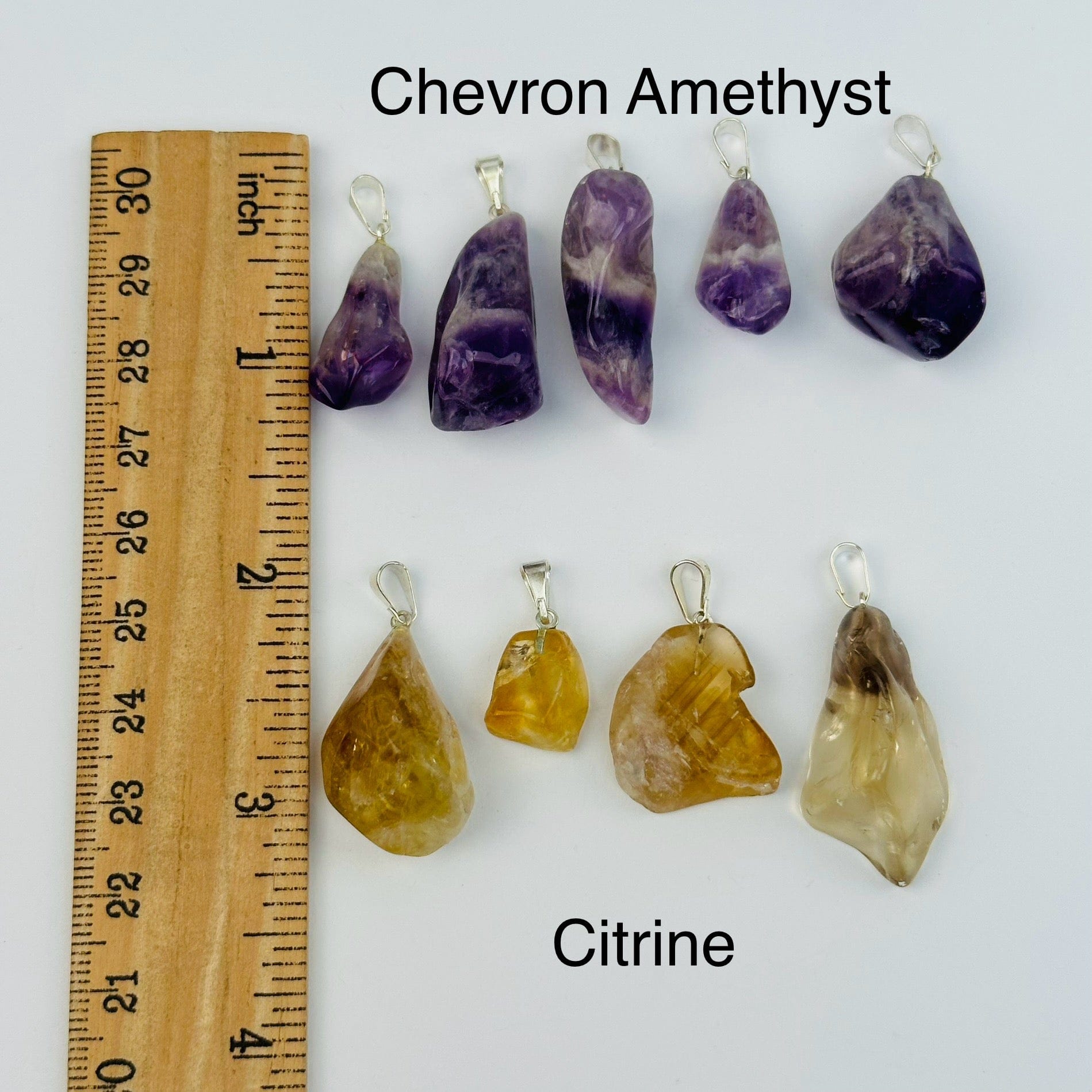 Tumbled Gemstone Crystal Pendants - Citrine or Chevron Amethyst -