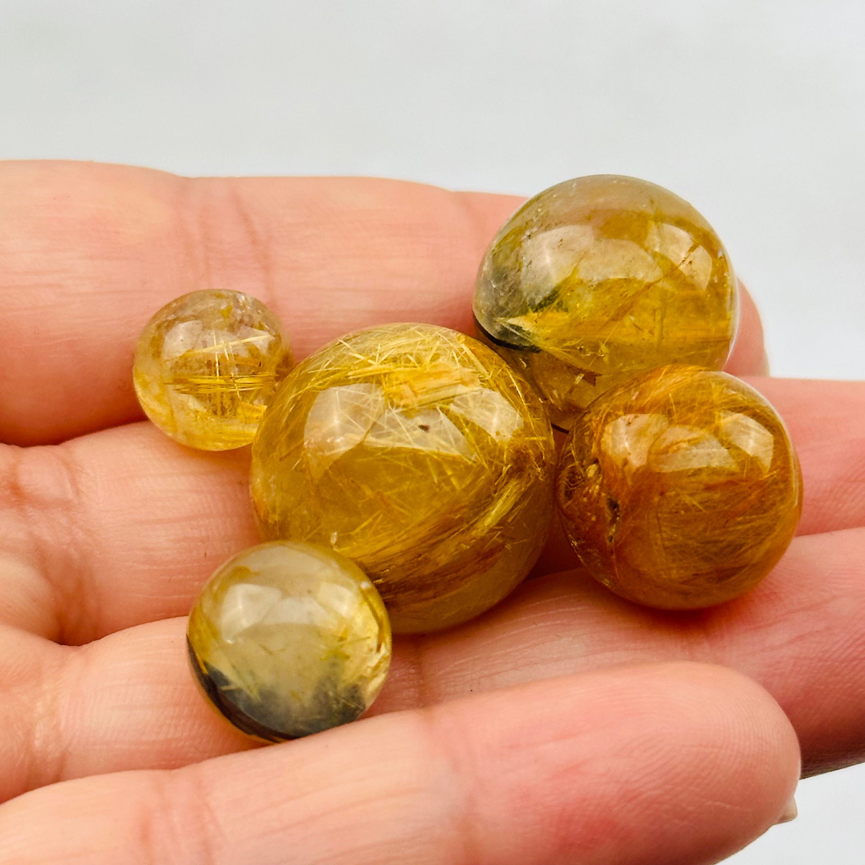 5pc Gold Rutilated Crystal Quartz Spheres - High Quality -