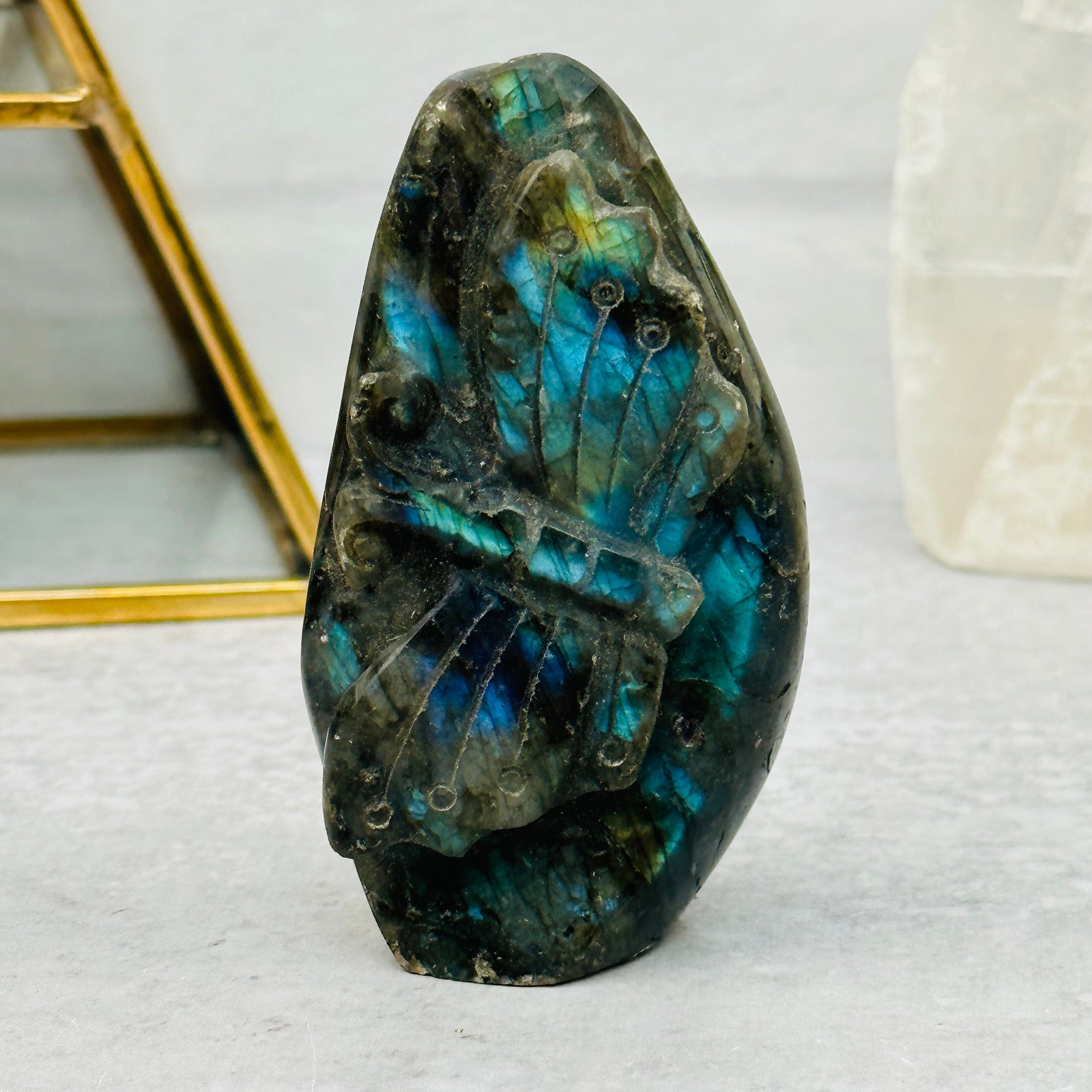 Carved Crystal Labradorite Butterfly Cut Base - You Choose -