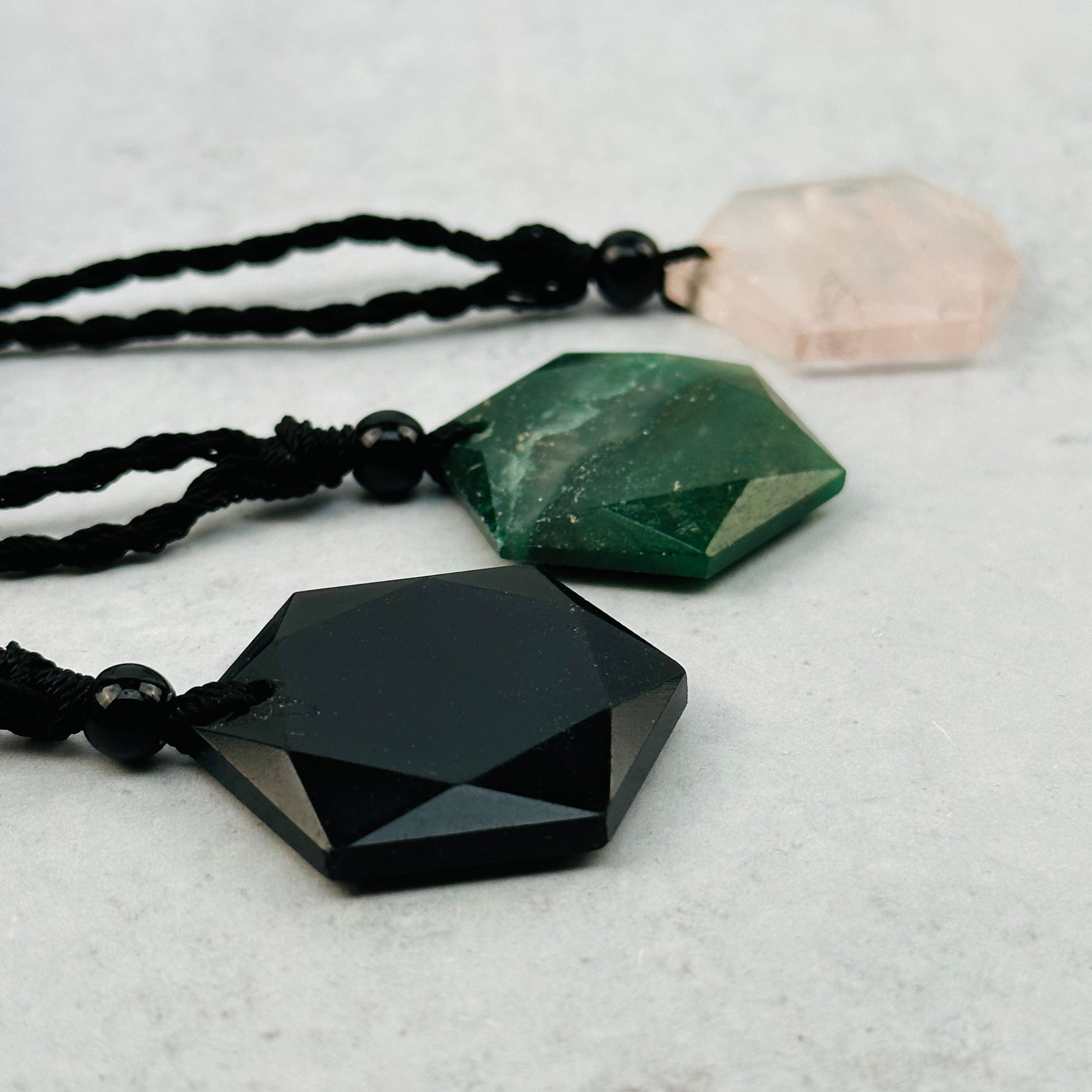 Crystal Gemstone Hexagon Healing Stone Necklace