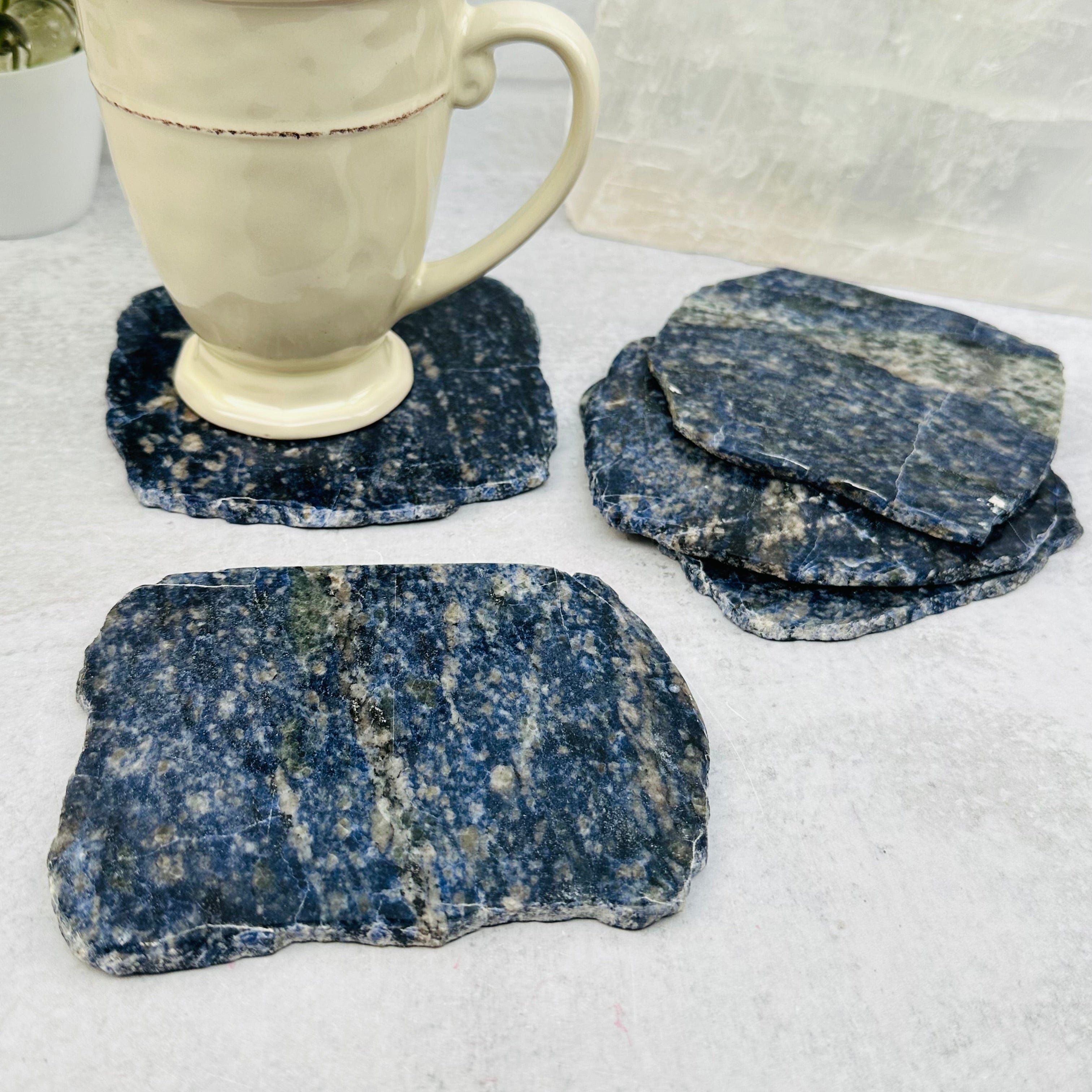 4 pcs Sodalite Free Form Stone Coaster - Crystal Coasters - Set of 4