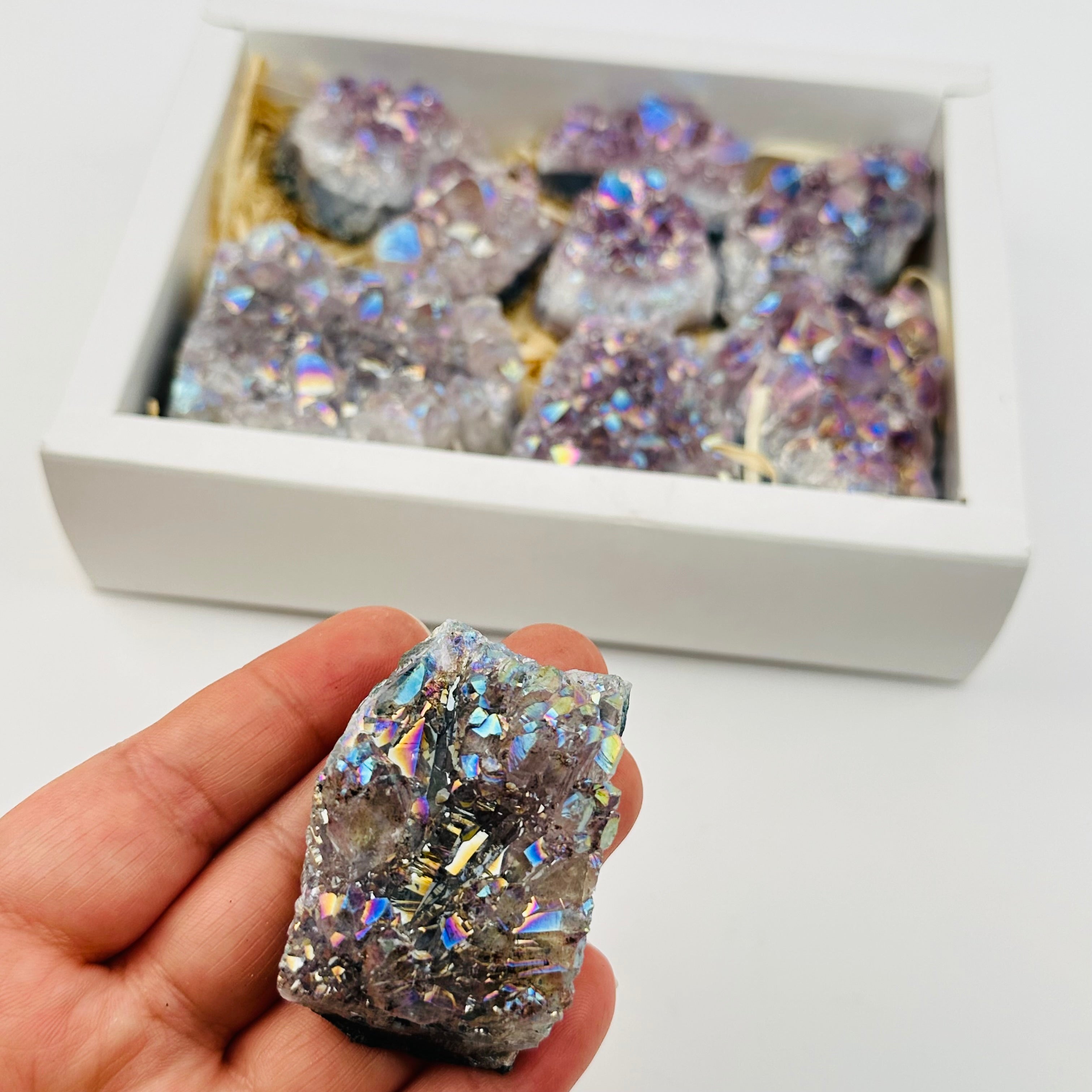 Amethyst Angel Aura Titanium Crystal Flat Box Bulk Wholesale Crystals