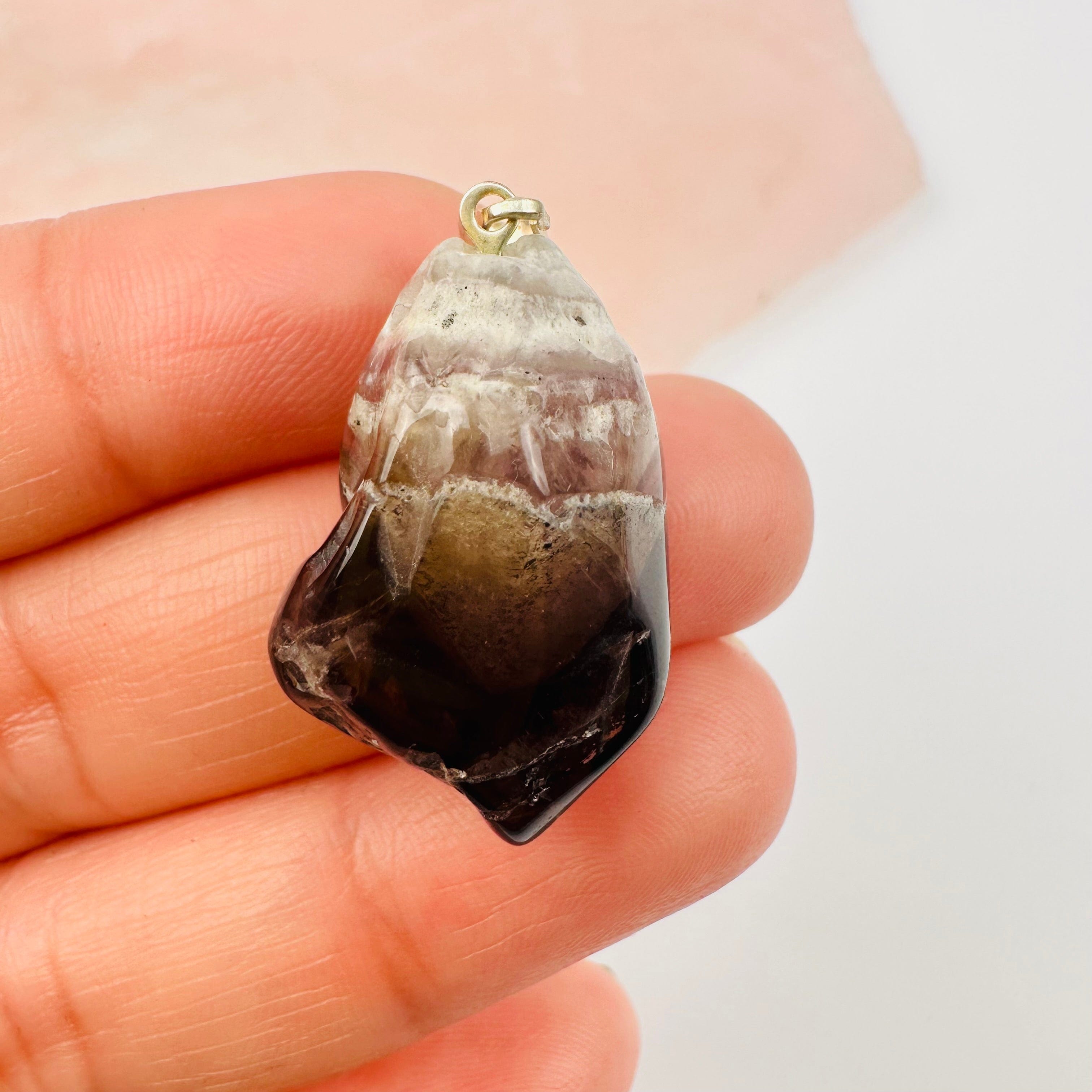 Chevron Amethyst Crystal Polished Point Pendant Charm