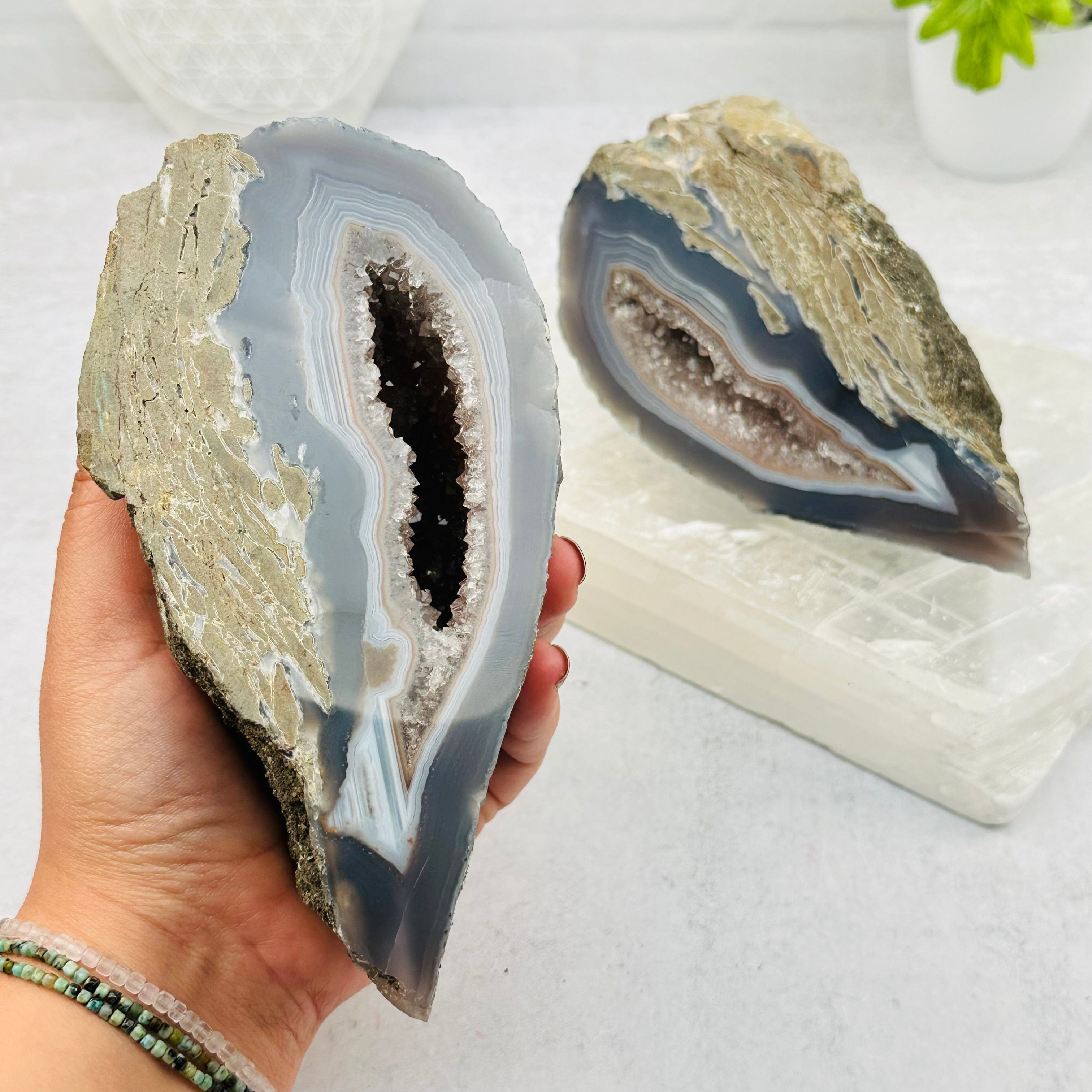 Agate Geode Crystal Pair