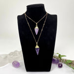 Amethyst Quartz Spear Pendant with Electroplated 24k Gold Cap and Bail (S52B24b-05)