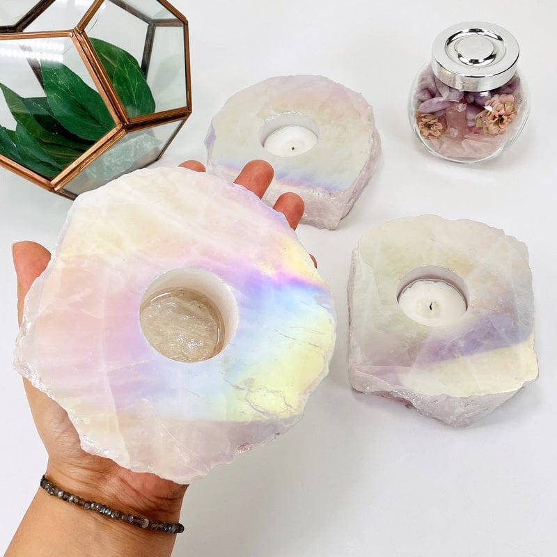 Angel Aura Rose Quartz Candle Holder