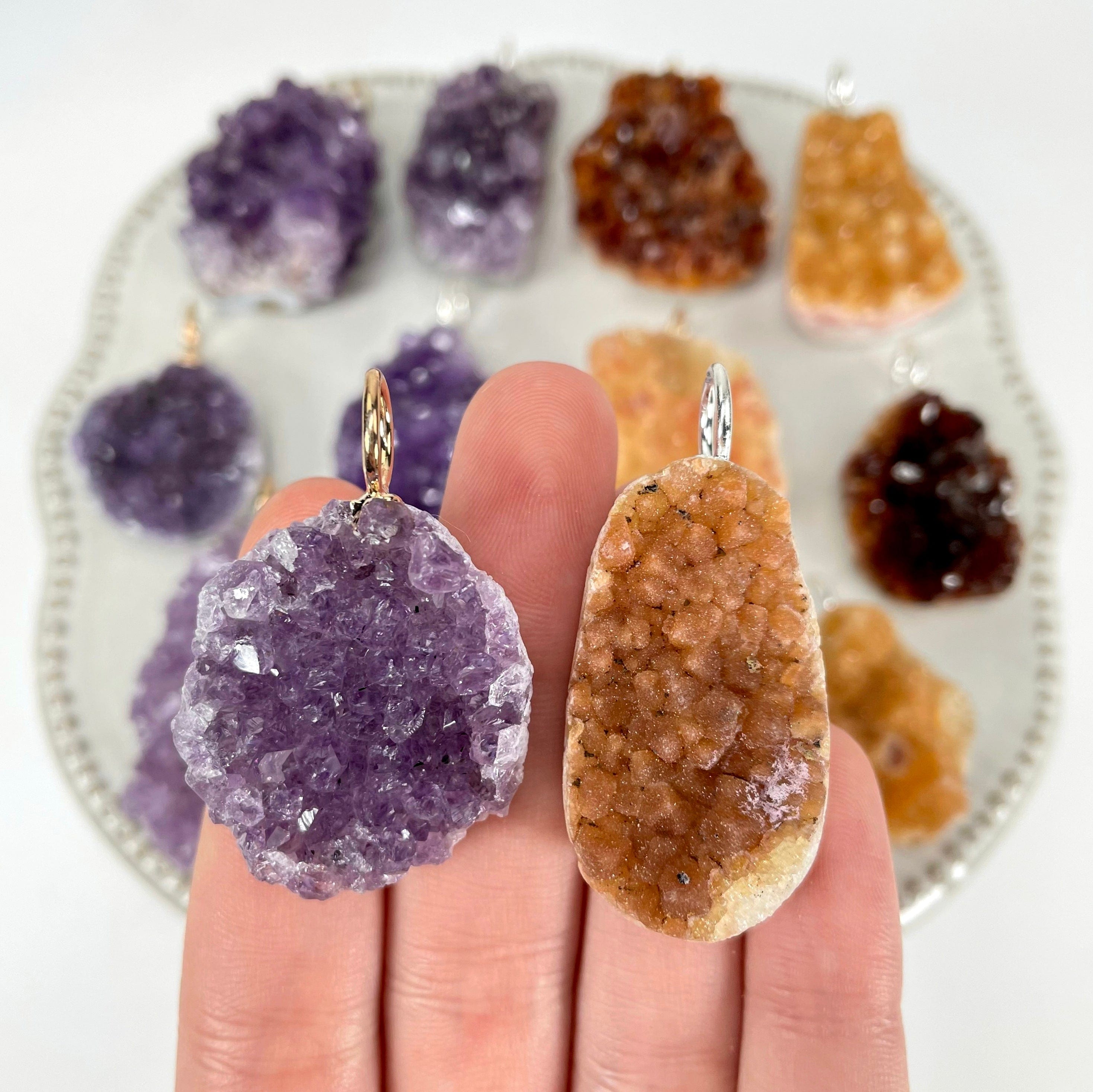 Amethyst Druzy Cluster Pendants with Hoop Bail- S158B13