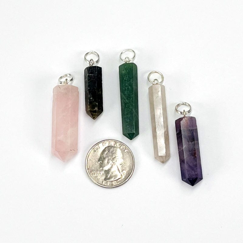 Gemstone Point Pendants with Silver Tone Circle Bail