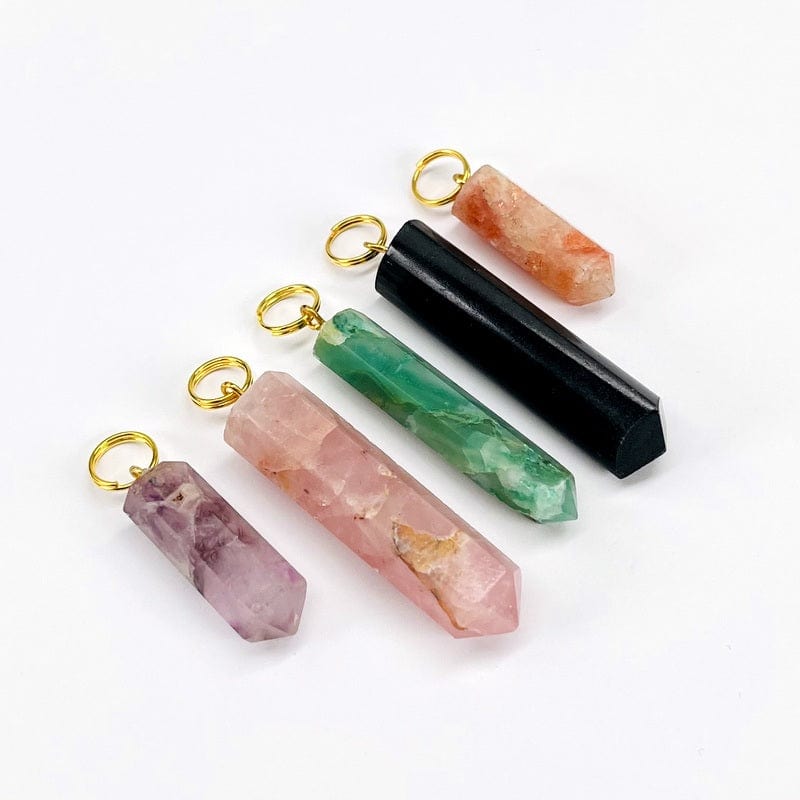 Gemstone Point Pendants with Gold Tone Circle Bail