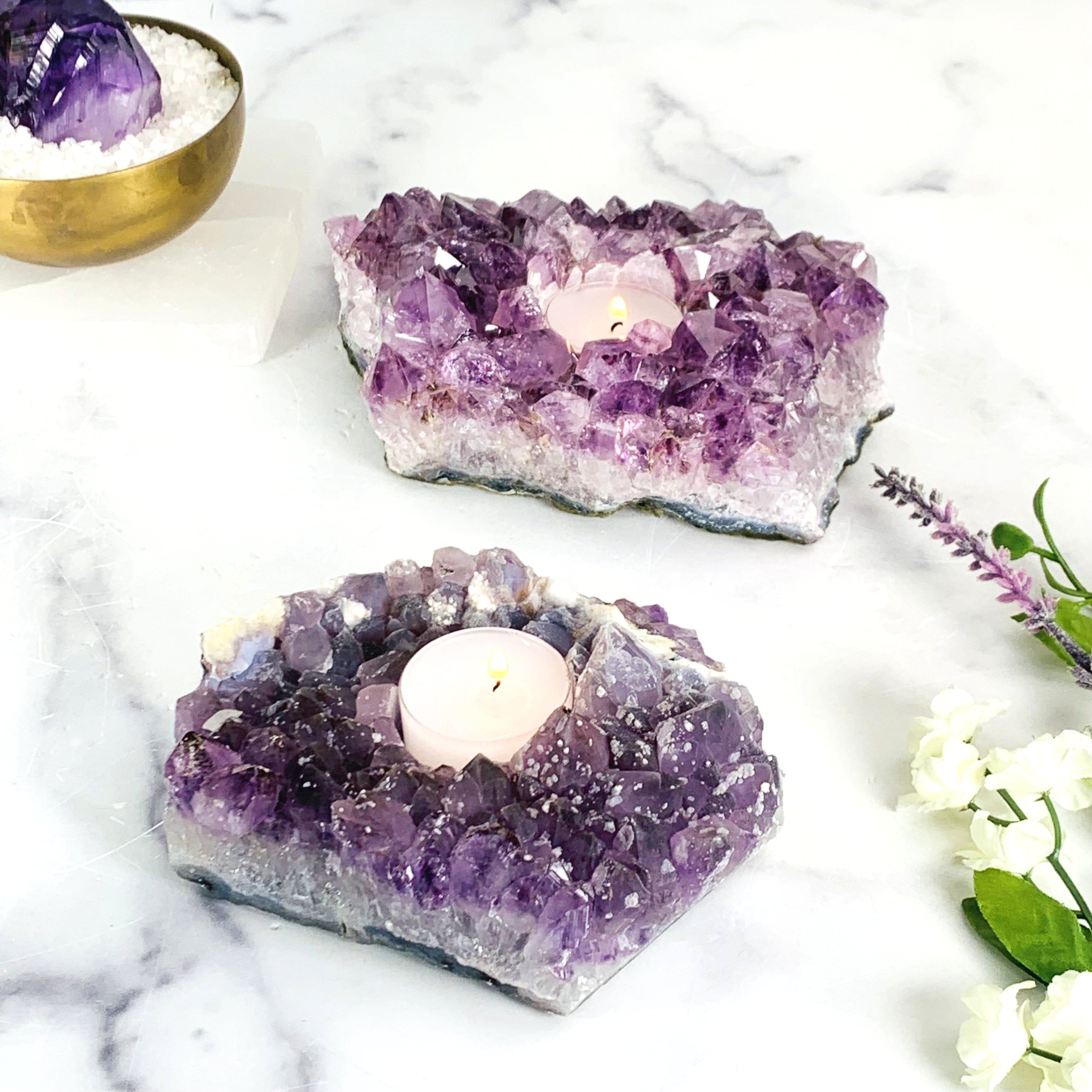 Amethyst Cluster Candle Holder Pair