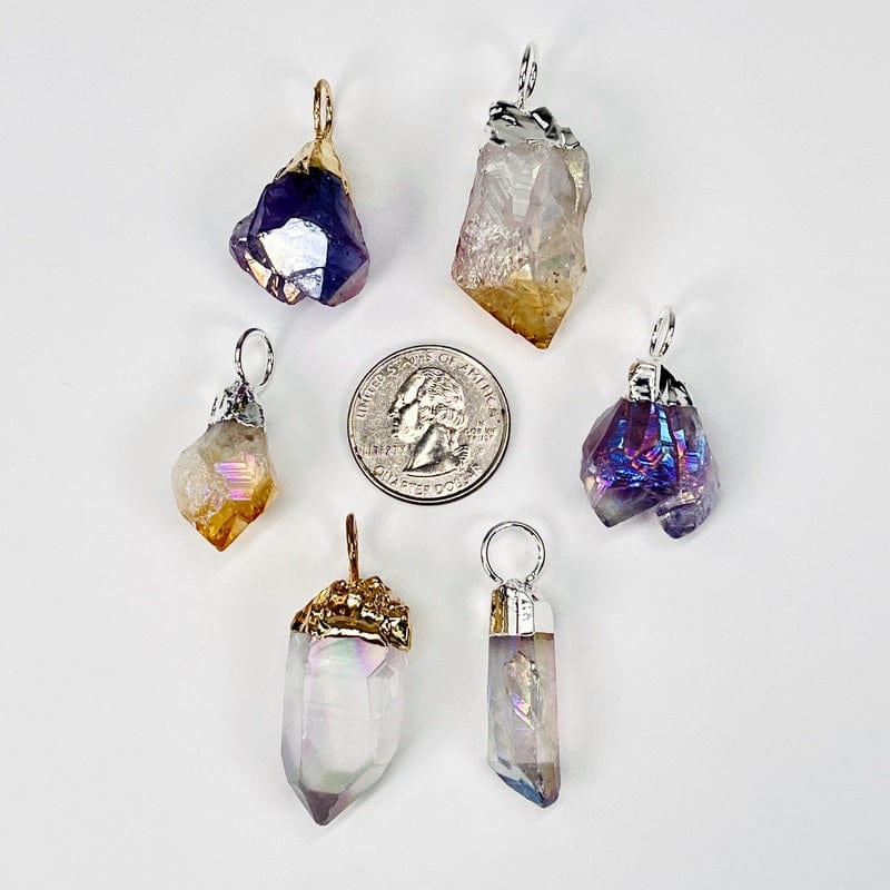 Angel Aura Crystal Point Pendants - Electroplated Silver or Gold Hoop Bails