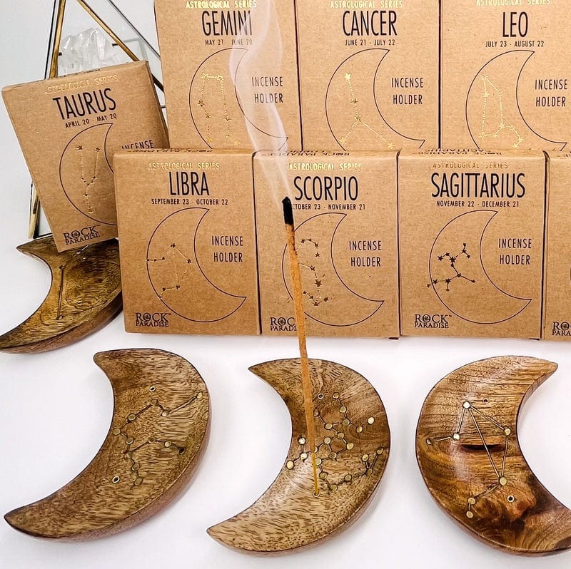 Astrology Moon Crescent Incense Holder - Choose Your Zodiac Sign