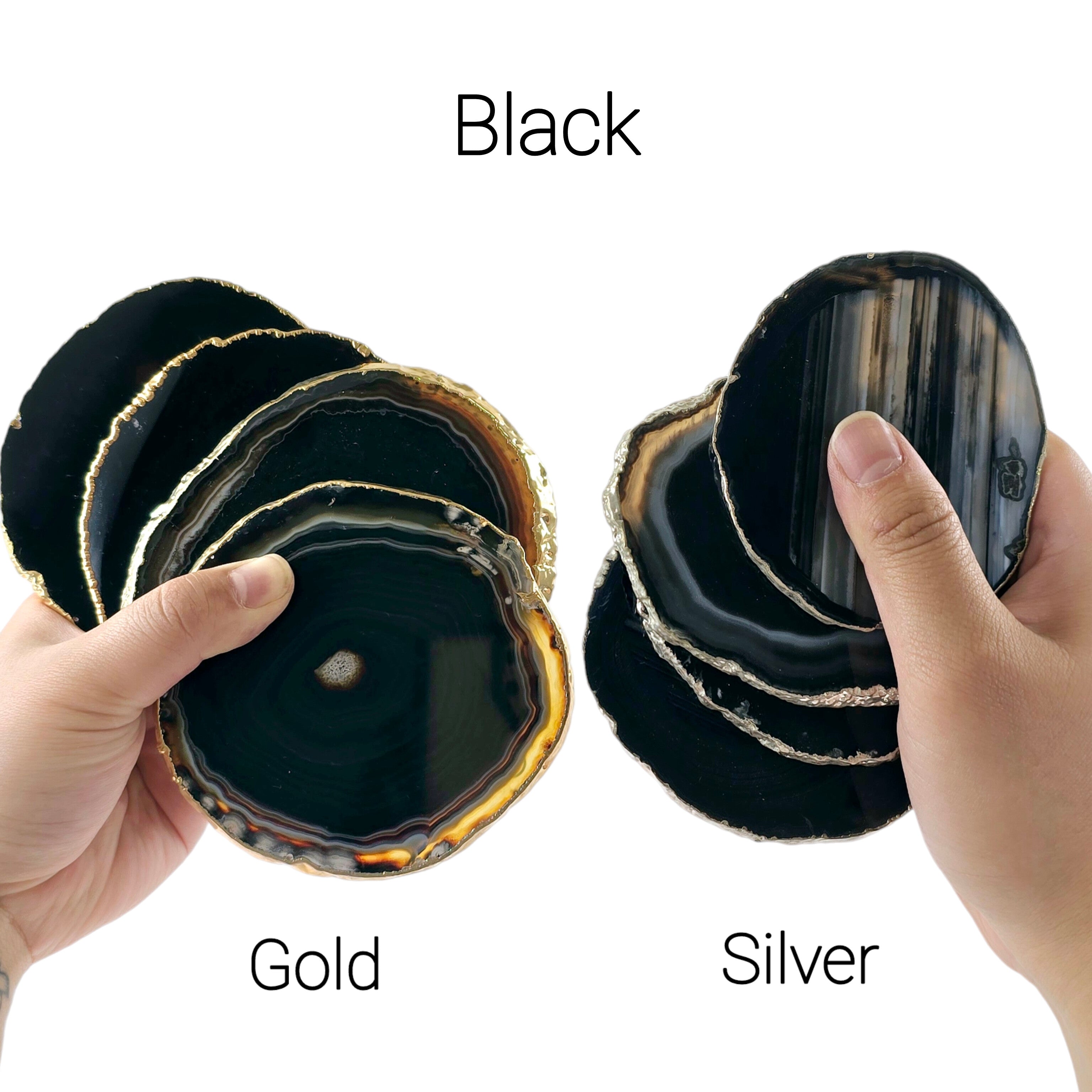 Agate Crystal Coasters 24k Gold or Silver Electroplated Edges - Set of 4 - Choose your Color