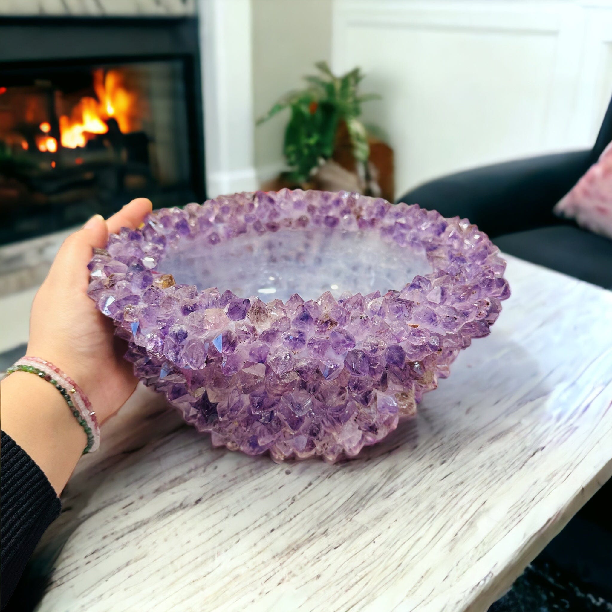 Amethyst Crystal Point Bowl - Handmade with Natural Stone Points - OOAK -