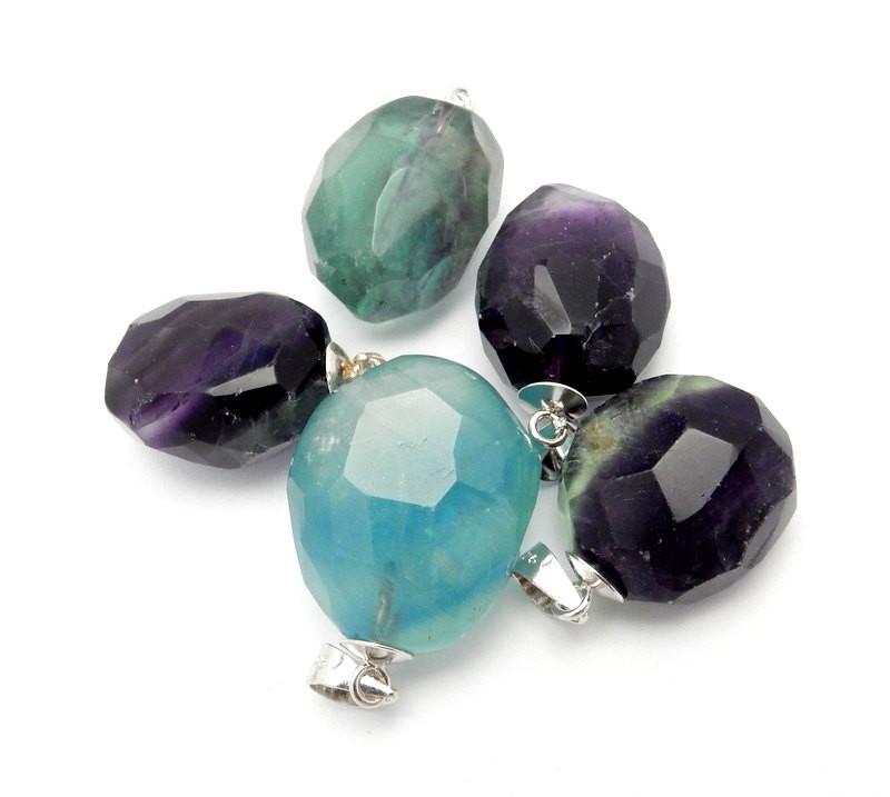 Fluorite Pendant - Rainbow Fluorite with Silver Plated Bail (12BROWNSHELF-70-02)