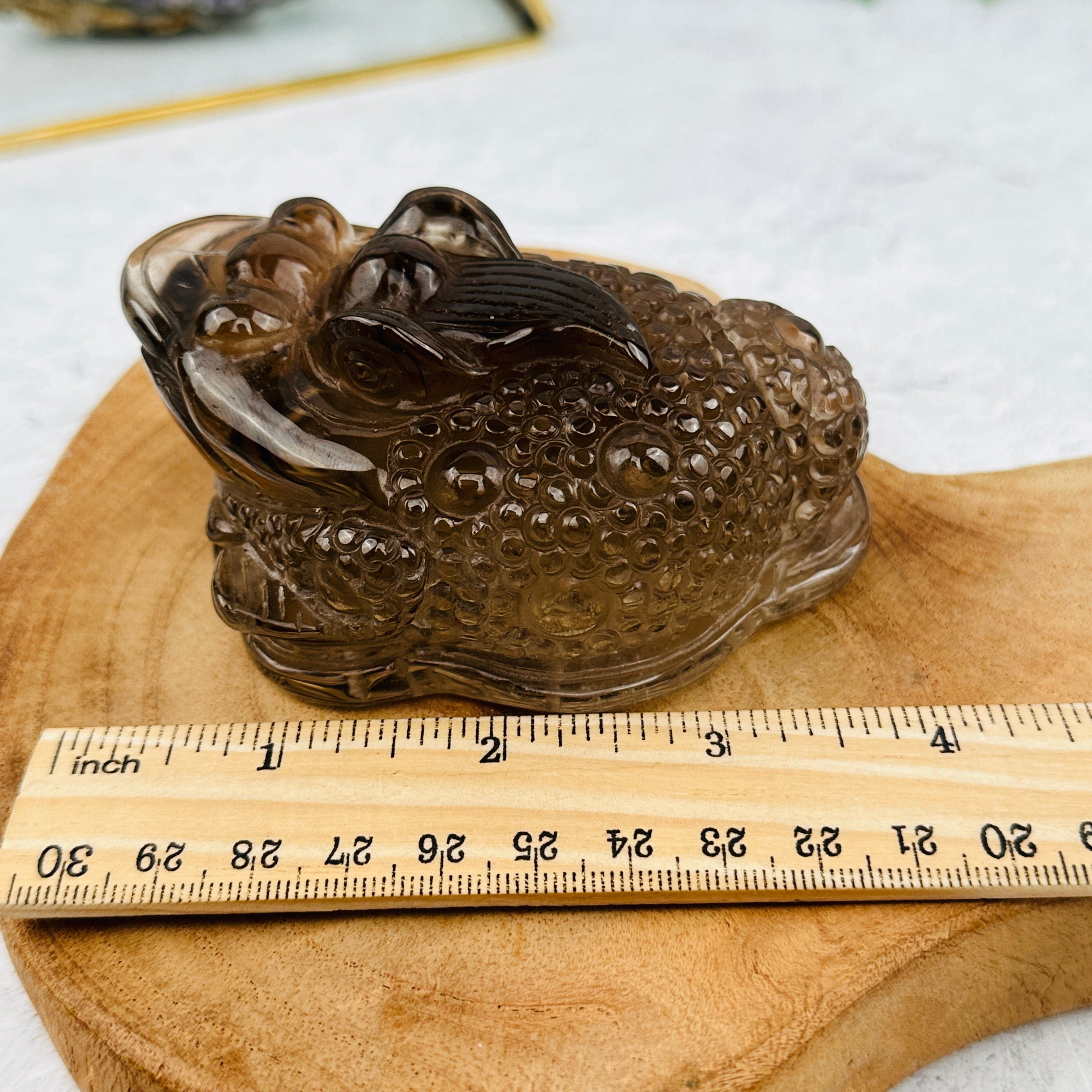 Carved Crystal Clear Quartz or Smokey Quartz Money Frog -You Choose