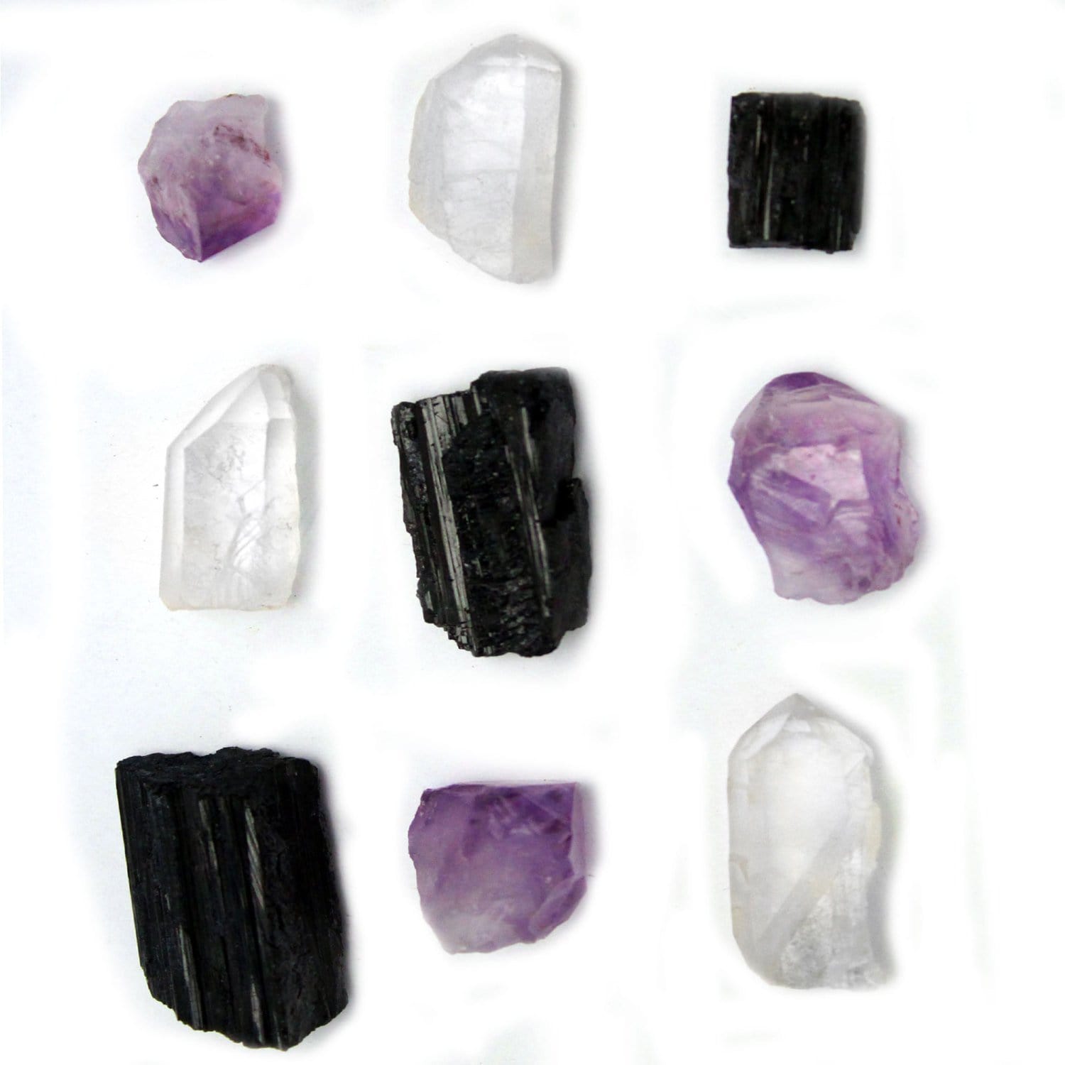 Three Natural Crystal Set - Tourmaline, Crystal Quartz, Amethyst -Set of 3 Stones